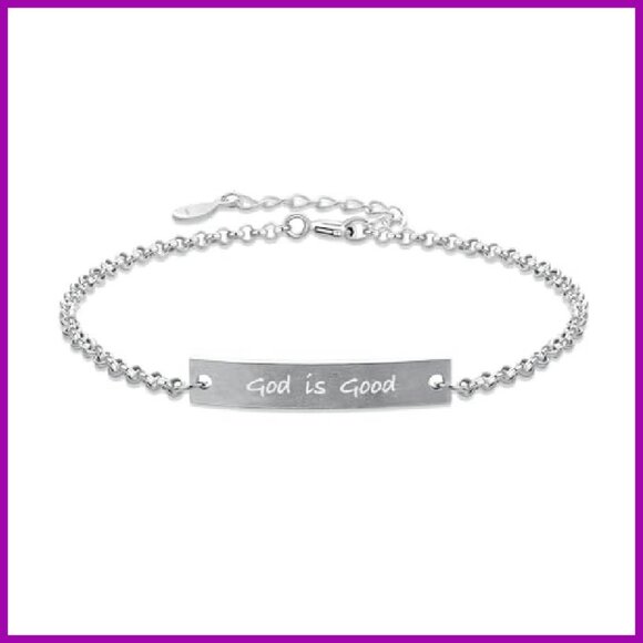 Sterling Silver Adjustable Cuff Bracelet Engraved God Is Good - Picture 2 of 8